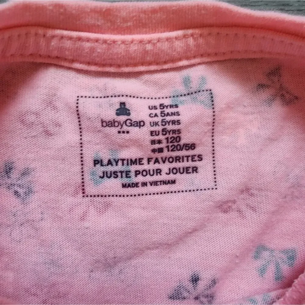 Baby Gap Girl's Pink Long Sleeve Bow Graphic Crewneck Pullover Dress Size 5